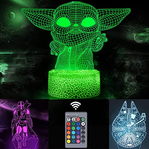 3D Illusion Star Wars Night Light, 3 Patterns and 16 Color Changes Auto Power Off with Smart Touch and Remote Control for Home Decor, Star Wars Gift for Boys and Girls Easter Decor