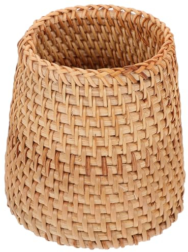 DOITOOL 1pc Woven Flower Vase Basket- Small Wooden Wicker Flower Basket Rattan Flower Vase- 10cm Tall Woven Multifunctional Pencil Pot for Flower Pencil Cosmetic Brushes