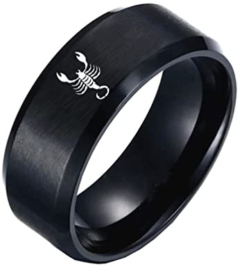 PAMTIER Herren Sternzeichen Ring Schwarz 8mm Ehering Horoskop Tierkreiszeichen Einfach Skorpion Größe 62