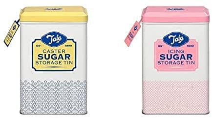 Tala Originals Food Storage Tin Set, Storage Tins for Caster Sugar and Icing Sugar, Each tin holds a full bag, Ideal for Storage, Perfect for Display!
