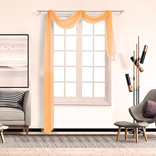 SCHOAL Voile Querbehang Transparenter Freihandbogen Uni Freihanddeko einfarbig Deko Gardinen Dekoschals Vorhang Wohnzimmer Gardinenschals 1 Stück HxB 90x300cm Gelb #2