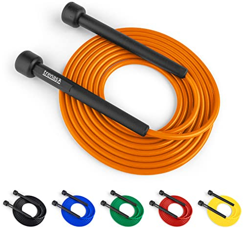 trenas Springseil | Jump Rope | Rope Skipping Seil | Springseil Erwachsene & Kinder | 3 Meter | Einfach verstellbar | Speed Rope | Orange