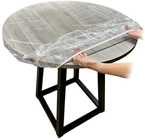CUCUFA Vinyl angepasstes Tischdeckel rund transparent elastische Tischdecke wasserdichte Tabelle Abdeckung 110-140 cm
