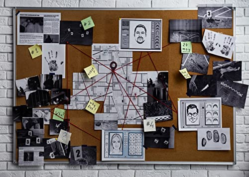 BELECO 3x2m Stoff-Hintergrund mit Spionagemotiv, Detektiv-Fotografie, Detektivtafel mit Tatortfotos, Fingerabdruck-Hinweisen, Beweisen, streng geheimer Missions-Mystery-Party-Hintergrund