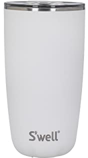 S'well Tumbler with Lid, 530ml, Moonstone, Vacuum-Insulated Travel Cup with Pop-On Lid, for Hot and Cold Beverages, On-the-Go up to 12h Cold/4h Hot, White