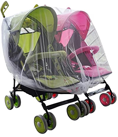 TCNGKIJIUK Moskitonetz Zwillingskinderwagen Universal Anti-Mücken Netz Babywagen Sommer Moskitoschutz Extra Groß Mückennetz Reißfest Insektennetz Zwillingsbuggy Insektenschutz Babywanne Outdoor Weiß