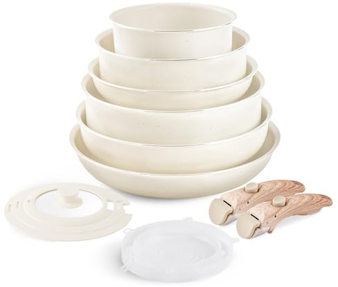 Set di pentole antiaderenti – YIIFEEO Set di pentole e padelle impilabili con manico staccabile, set di pentole da cucina in granito con manico rimovibile, padelle antiaderenti atossiche per cucinare