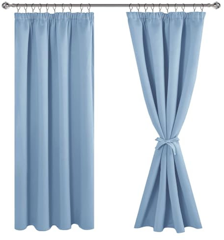 JIUZHEN Verdunklungsvorhänge Gardinen mit kräuselband Vorhang Blickdicht Gardinen Wohnzimmer Vorhänge Schlafzimmer Thermovorhang Hellblau,H183 x B117 cm,2er Set