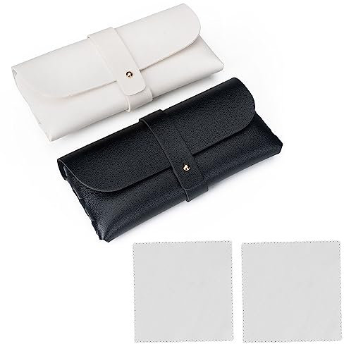WUDQIJI Brillenetui Weich Brillenbox 2 Stück Sonnenbrillen Etui Brillentasche Hardcase Brillenetui Sunglasses Case Lesebrillenetui mit Brillenputztuch PU Leder Unisex(Schwarz, weiß)