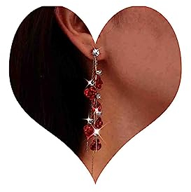 Atentuyi Boho Rote Blume Tropfen Ohrringe Gold Rote Rose Ohrringe Lange Quaste Kette Cz Baumeln Ohrringe Acryl Blume Ohrringe Kristall Strass Floral Ohrring Für Frauen Mädchen Hochzeit Bräute Schmuck