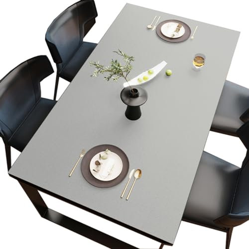 BHOMTY PU Tischdecken Tischfolie Multifunktionale Tischunterlage Wasserdicht Geeignet für Esstisch, Büroschreibtisch, Studentenschreibtisch Grau 2 90 * 160cm
