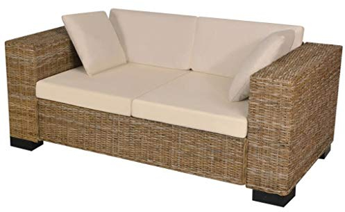 Homgoday 7-TLG. 2-Sitzer Sofa Set Echtes Rattan Sofa Couch Doppelsofa Relaxsofa Polstersofa Sofa Modern Loungesofa Wohnzimmersofa für Wohnzimmer Empfang Büro