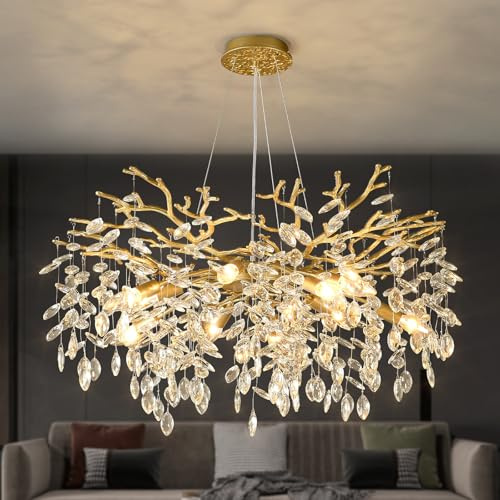 EGM Gold Tree Branch Chandelier 32 10-Light Modern Crystal Light Fixture