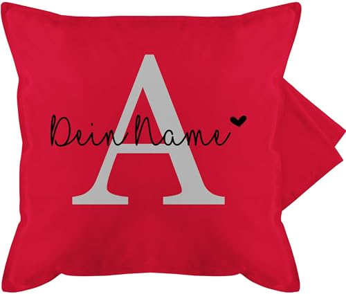 Kissenbezug - Initialen - Buchstabe Name anpassbar Herzchen I Geschenk Anfangsbuchstabe mit Name - 50 x 50 cm - Rot - buchstabenkissen a namenskissen Buchstaben anfangsbuchstaben kuschelkissen
