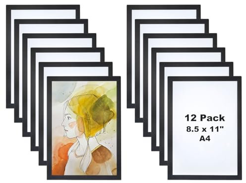 PATIKIL Cadre Magnétique Pour Photos A4, Lot de 12 Porte-Affiches Magnétiques à Adhésif Double Face Réutilisables Pour Réfrigérateur, Tableau Blanc, Fenêtre, Mur, Œuvre D'Art, Noir