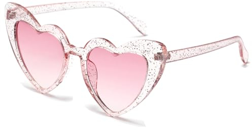 JCTAIFOO Liebe Herz geformte Sonnenbrille für Damen Vintage Cat Eye Retro Nette Mod Stil Hippie Party Brille Transparent Rosa