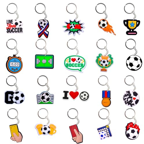 20 Portachiavi da Calcio per Appassionati di Sport, Bambini, Fan - Regalo per Festa di Compleanno, Ricordi, Ornamenti per Zaino - Ragazzi e Ragazze