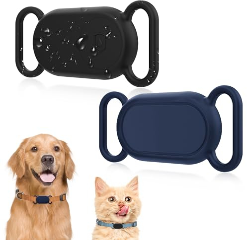 2 Stück Silikonhülle kompatibel mit Samsung Galaxy Smarttag 2 hülle, Silikon Kratzfest Wasserdicht Schutzhülle für Hunde und Katzenhalsbänder Haustier-Locator Anti-Verlust – Schwarz/Blau