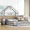 FEZTOY Kinderbett Bett Hausbett 140x200 mit Nachttischen und Rausfallschutz Bodenbett Bettgestell Flachbetten für Haus Kinder Jungen & Mädchen, ohne Matratze