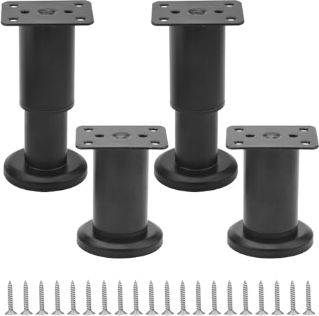 VOSSOT Lot de 4 Pieds de Meubles Réglables en Métal - Noir - 75 + 35 mm - Pour Canapé, Lit et Autres Meubles