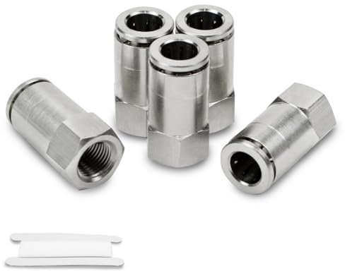 Bwintech 5 Pcs 8mm Tubes OD x 1/4 BSP filetage femelle droit en laiton nickelé Raccord pneumatique à verrouillage poussé