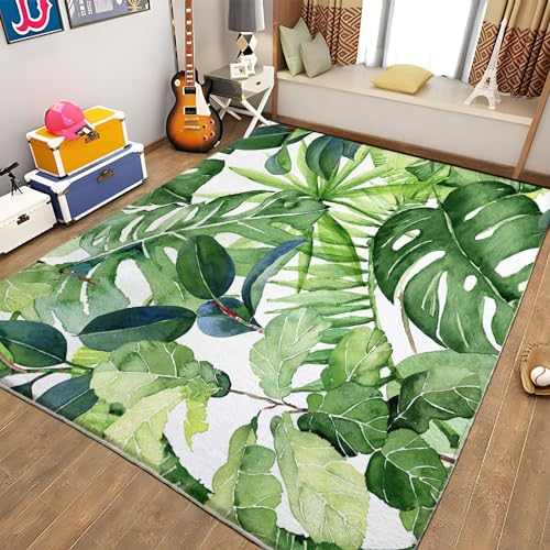 Teppiche Wohnzimmer GrüNe Monstera-BläTter Teppich Kinderzimmer rutschfeste Unterseite, FüRs Wohnzimmer Schlafzimmer Und das Kinderzimmer Moderner Teppich 80x150
