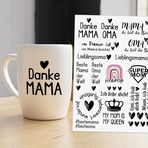Generisch Randlose Rub-On Sticker zum Muttertag, DIN A5, für Keramik, Glas, glatte Oberflächen, rub-1001