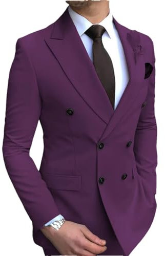 Hgvcfcv 1 blazer da uomo slim fit doppio petto con risvolto dentellato blazer sposo (un blazer), Viola scuro, L