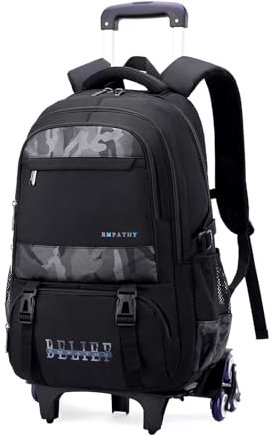 Amythe Rucksack Teenager mit Rollen, Abnehmbare Trolley Schulrucksack für Jungen ab 10 Jahren und älter, Lässig Herren Rucksack mit 6 Rädern Daypack für Schule/Reise, 16 Zoll, Schwarz
