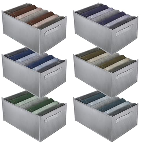 Lvefyti 6 Stück Kleiderschrank Ordnungssystem Schrank-Organizer,7 Extra Große Fächer Faltbare Aufbewahrungsboxen für Jeans Hosen Hemden Unterwäsche mit Griffe,Schubladenbox Organizer