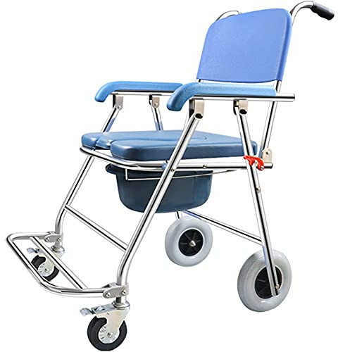Duschrollstuhl Mobiler Toilettenrollstuhl, Faltbarer Dusch-Toilettenstuhl mit Rollen, Gepolsterte Sitzfläche/Rückenlehne, Belastbarkeit Bis 160 Kg