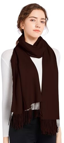 ELF KUCKUCK Schal Damen Winter Baumwolle Winterschal Pashmina, Dunkel Kaffee