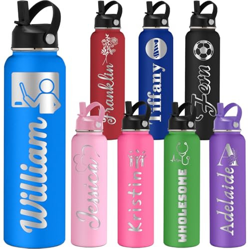 Bouteille d'Eau Personnalisée pour Professeurs 350/500/700/950 ml 1L avec Poignée et Paille Bouteille Isotherme Acier Inoxydable Personnalisable avec Texte et Logo pour Cours Bureau Cadeau Original