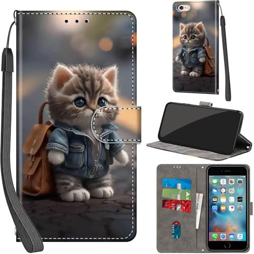 Handyhülle für iPhone 6 / 6s Hülle PU Leder Schutzhülle Klappbar mit Kartenfach Ständer Handytasche mit Kameraschutz Flip Case Klapphülle für iPhone 6 / 6s, Katze