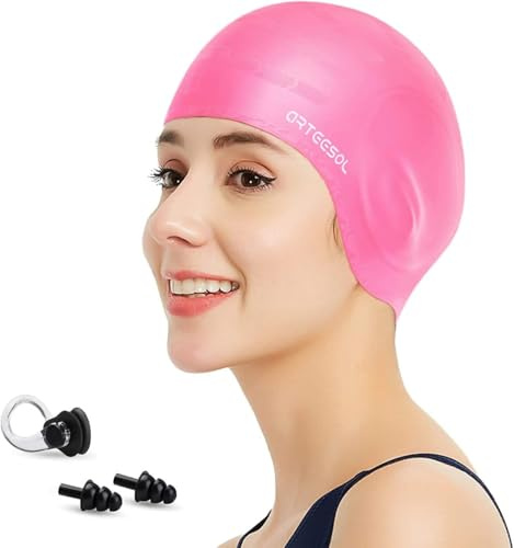 Blackace arteesol Swimming Cap Women Swimming Hat Silicone Swim Cap Swim Hat Waterproof Cap, 3D Ear Ergonomic Design, Anti-Slip Long Hair, Swimming Cap for Women