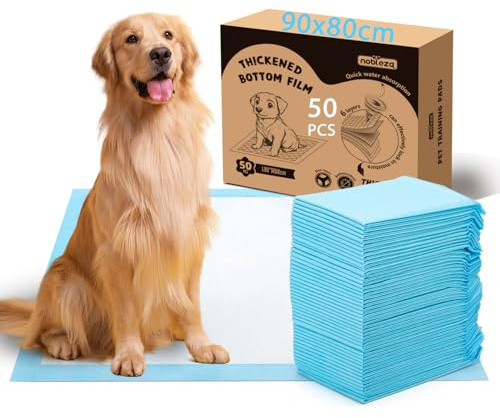 Nobleza Extra Large Puppy Pads 50 Pack 90x80cm, Leak-Proof Pet Dog Puppy Training Pads, 5 Layers Super Absorbent Dog Pee Pad XL Toilet Wee Pad, Disposable Incontinence Dogs Potty Training Mats