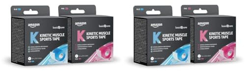 Amazon Basic Care - Kinesio-Tape, Sport-Tape für die Muskeln, 5 m x 5 cm, 2 Rollen (1 x Blau, 1 x Rosa) (Packung mit 2)