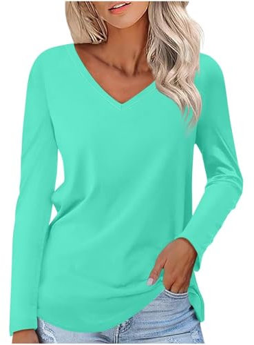 Fitted Long Sleeve Tops - Women's Cotton T-Shirts Size 12 UK Basic Blue & Black Long Tops