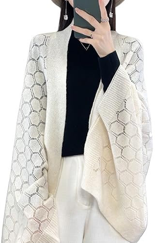 LIUYUYOUGO Poncho Donna,Poncho Di Lana Da Donna Scialli Oversize Cardigan Aperti Sul Davanti Maglione Elegante Scialle All'Uncinetto Cavo Mantello Morbida Sciarpa Calda In Cashmere Con Maniche Stola
