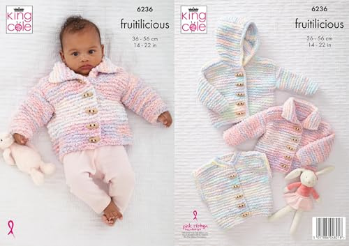 King Cole 6236 Knitting Pattern Baby Hooded Jacket Cardigan Waistcoat in Fruitilicious