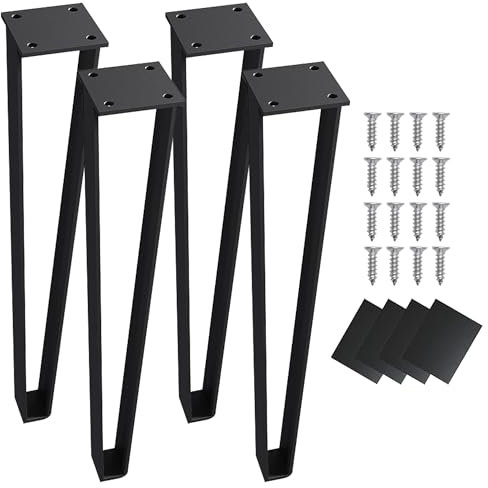 INMOZATA 16inch/41cm Hairpin Legs, Set of 4 Heavy Duty Table Legs Metal with Screws & Foot Pads, 3.8cm Diameter 2 Rods Widened DIY Furniture Legs for Table Desk Coffee Table Breakfast Bench