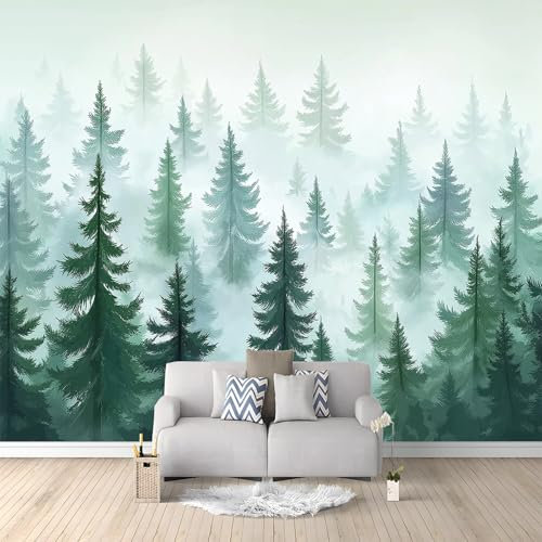 Papier Peint Intissé Forêt De Pins Verts 250x175 cm Papier Peint Panoramique Moderne, Papier Peint Mural Photo pour Salon, Chambre, Décor Fond TV