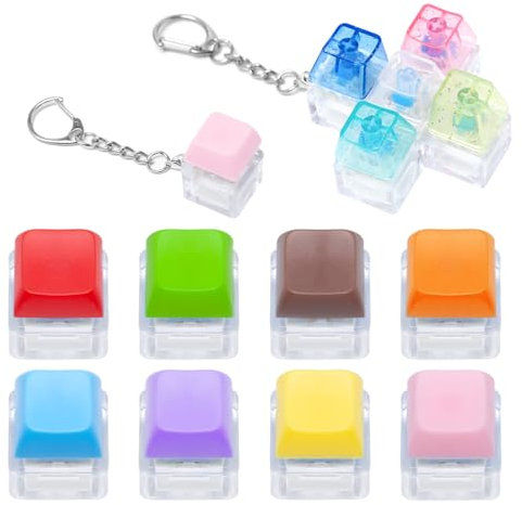 Sxutop 9 Stück Tastatur Schlüsselanhänger Fidget Spielzeug Tastenkappen Schlüsselanhänger Tastatur Fidget Clicker Tastatur-Schlüsselanhänger für Erwachsene und Kinder, 8 x 1-Tasten und 1 x 5-Tasten