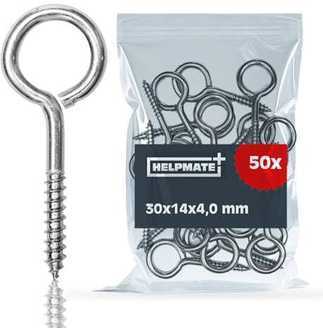 HELPMATE – Ringschraube 30x14x4,0x20 mm – galvanisch verzinkter Stahl – 50 Stück – Ösenschraube mit Holzgewinde