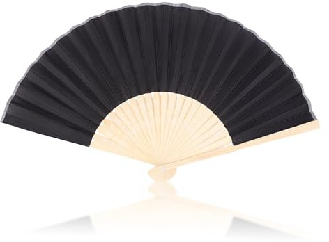 lvzhen Fabric Handheld Fan Folding, Bamboo Folding Hand Fan for Women Suitable for Wedding Engagement Dancing Cosplay Party (Black)