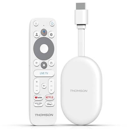 THOMSON Google TV Go Cast 150, 4K UHD, Dongle de Streaming, Dolby Atmos, Dolby Digital+, Commande vocale, Googlecast, SDRAM 2 GB, Mémoire Flash 8 GB, Adaptateur Secteur multiconnecteur