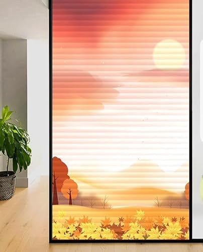 Fensterfolie Orangenbaum Blätter Milchglasfolie ohne Klebstoff Sichtschutzfolie Fenster Vinyl Folie Fenster Sichtschutz Window Film Badezimmer Fensterfolie Blickdicht(70x200 cm)