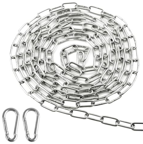 Catena di prolunga per poltrona sospesa, 1,5 m, catena in acciaio inox, 3 mm, catena in acciaio inox, catena con 2 moschettoni, catena in acciaio, catena rotonda in acciaio inox per appenderla, catena