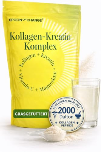 Kreatin-Kollagen Komplex mit Magnesium & Vitamin C - Laborgeprüft - 30 Tage | Hydrolysiertes Kollagen Peptide Typ I+III - Ohne Zucker & Zusätze - Geschmacksneutral - Glow, Power, Sport & Recovery