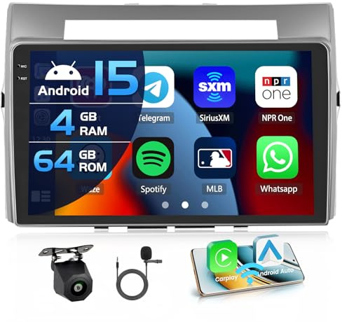 Inefala 4+64G Radio para Toyota Corolla Verso AR10 2004-2009 Android 15 con 9'' In-Cell Pantalla con Wireless Carplay y Android Auto Mirror Link Radio FM/RDS GPS WiFi Bluetooth SWC Cámara Inversa